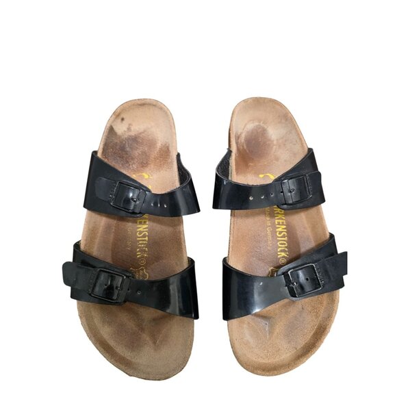 Birkenstock Black Patent Leather Arizona Sandals Size 36 EU Slip-On - Picture 1 of 10